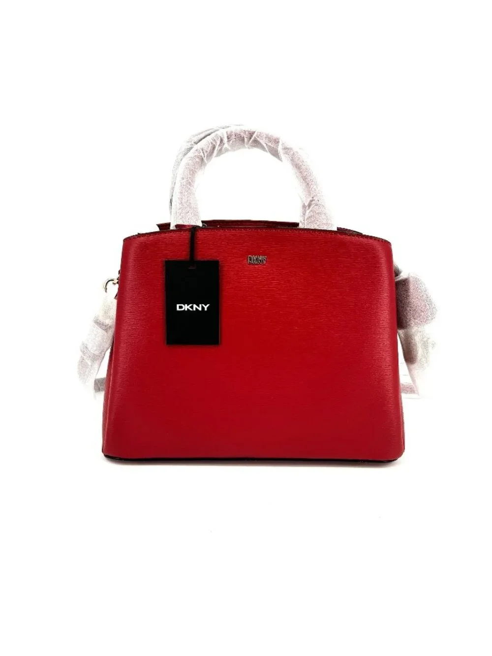 DKNY Paige Satchel Red Leather Zip Double Handle Gold Hardware Lined Structured